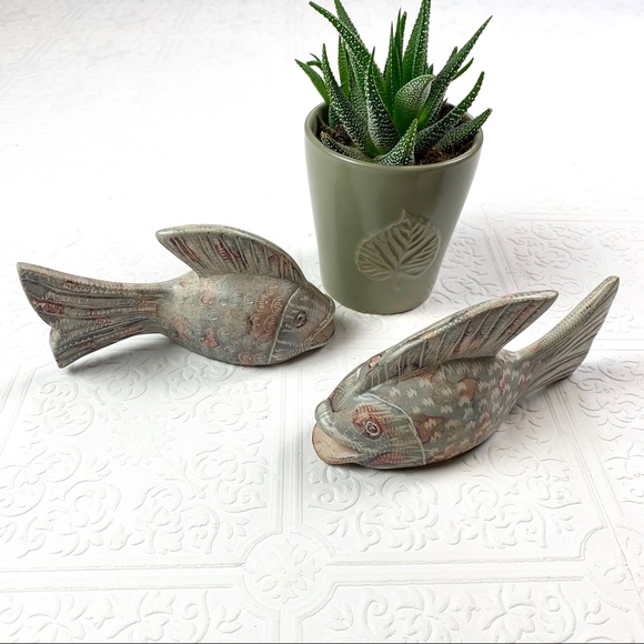 Other - Pair of 2 Detailed Fish Soapstone Carvings
